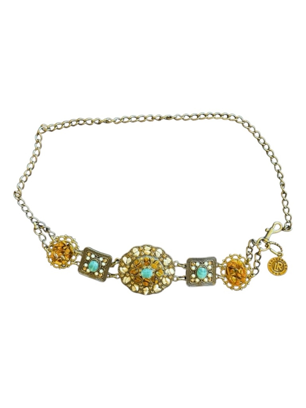 Leatherock USA Vintage Semi Precious and Turquoise Stones Metal Chainlink Belt